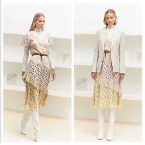 JOIE‎ Orita Silk Ruffled Floral Dress Feminine Garden Party Tea Size 10 Boho